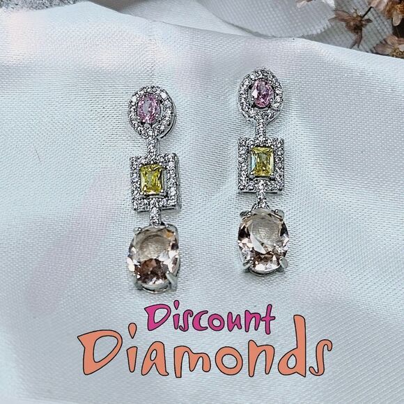 Colorful Combimation of Topaz Dangle Earrings with White Baguette Diamon… - Picture 1 of 7